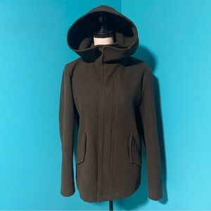 Uniqlo Mens XS Brown Wool Blend Hooded Zip Snap Button Jacket Coat